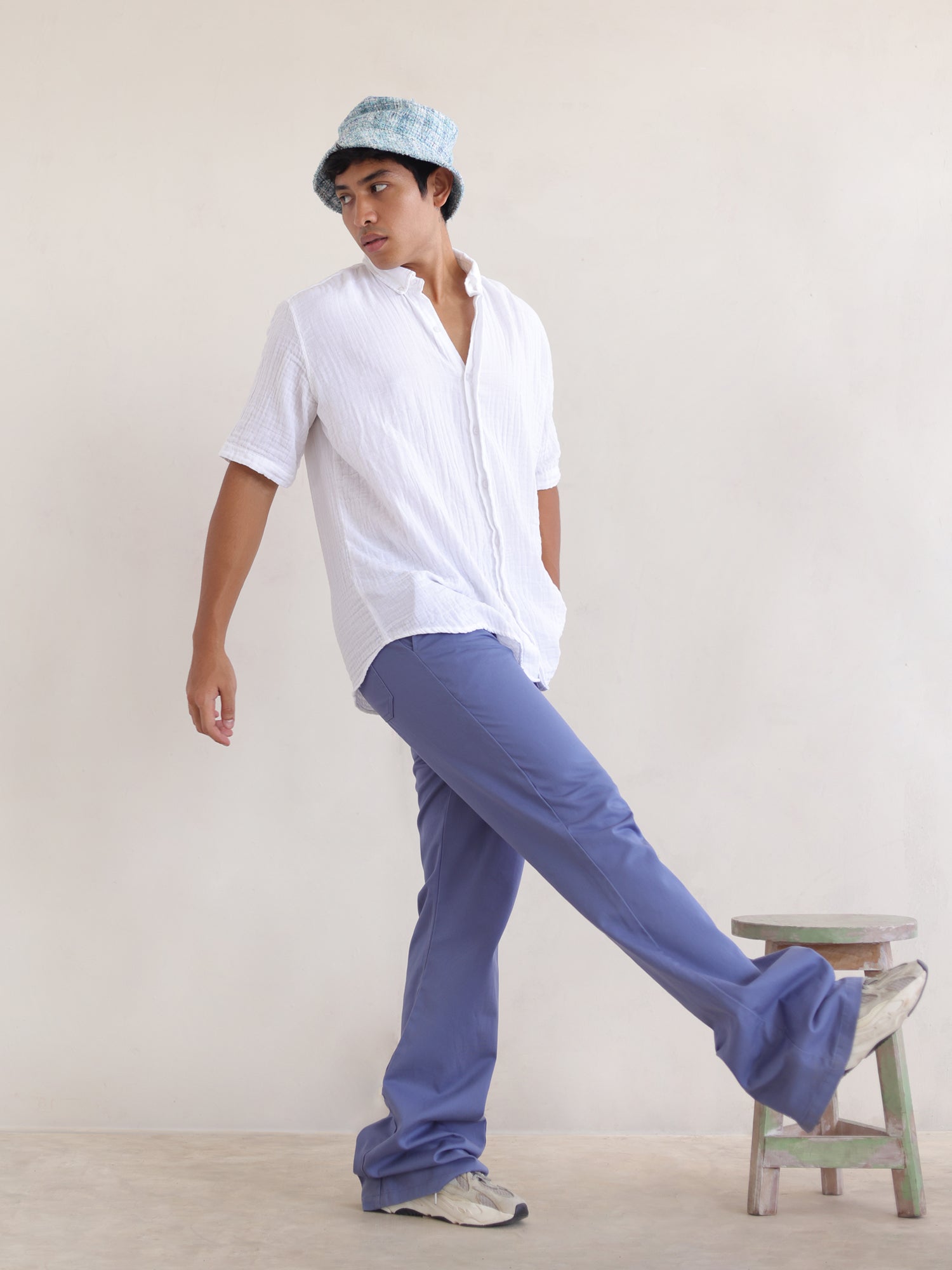 Oversized S/S regular collar shirt