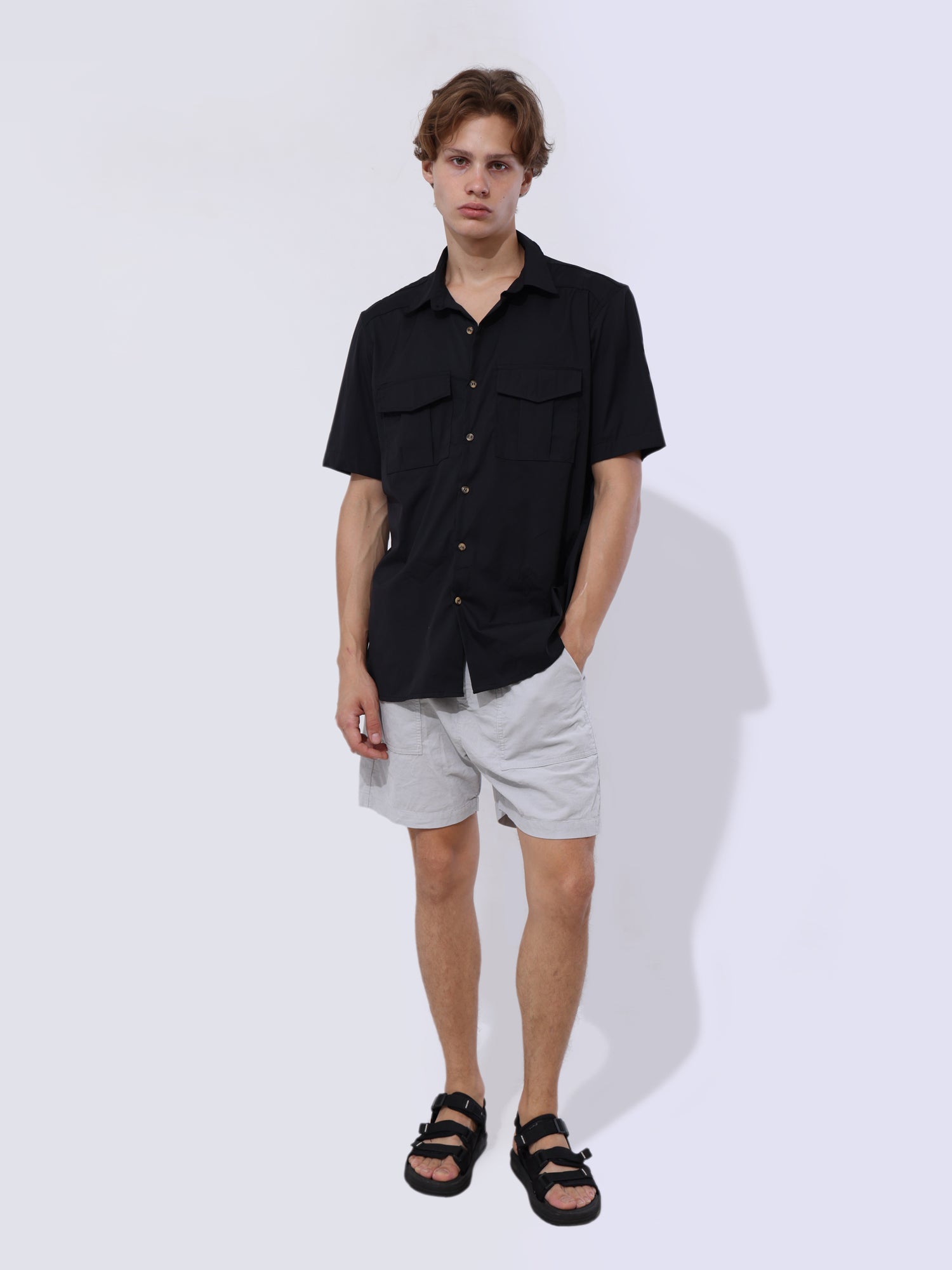 Double pocket pleat detailed shirt