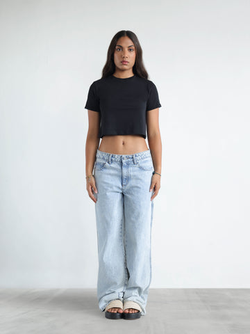 Folded Sleeved Crop T Shirt