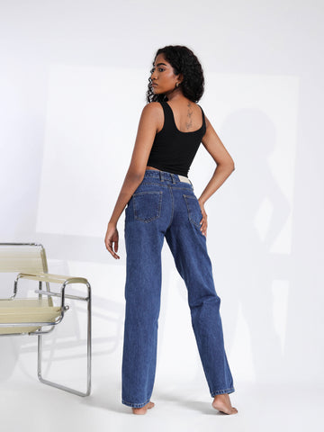 Dark Washed Straight Leg Jeans