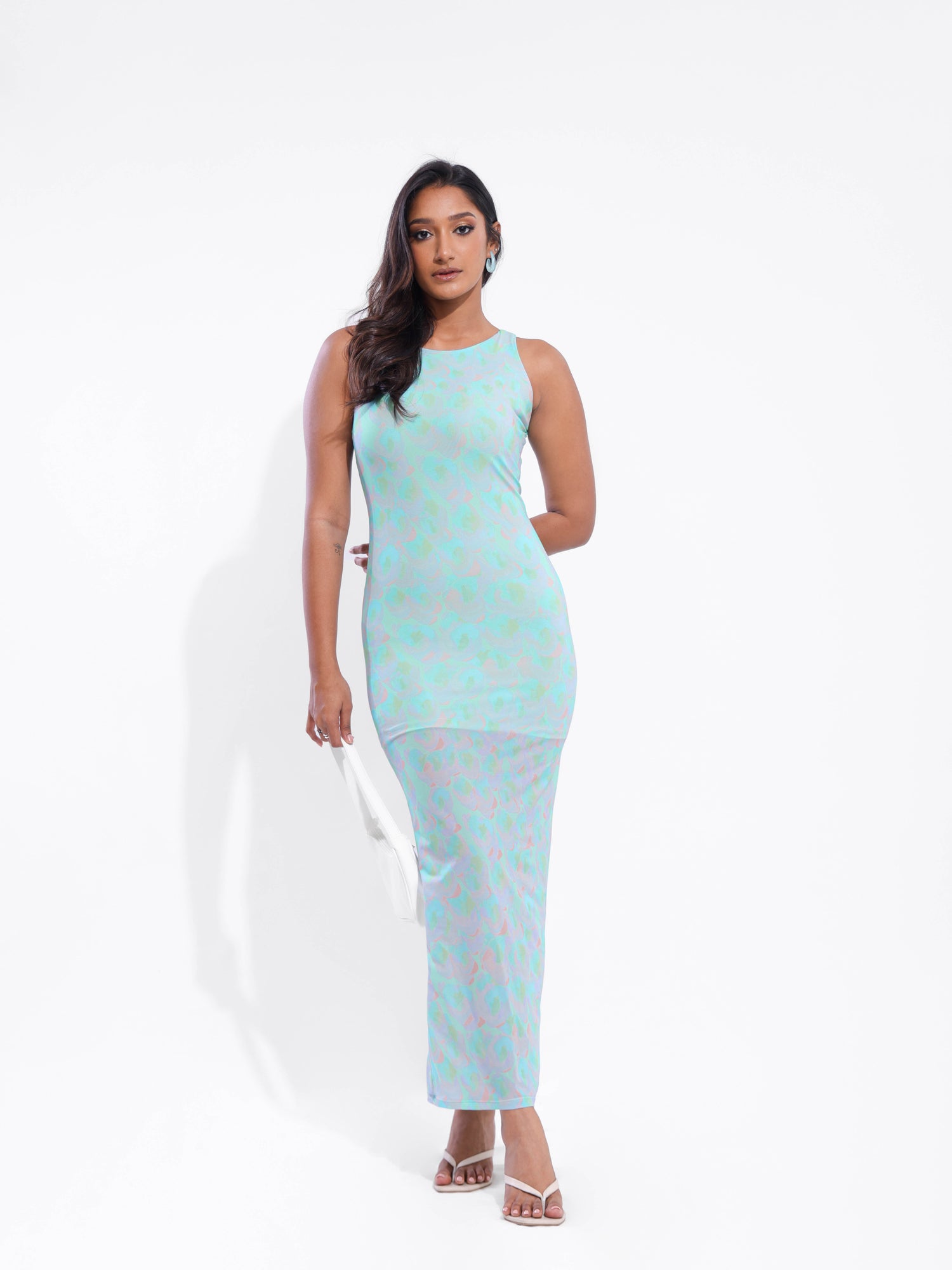 High Neck Sleeveless Printed Dress