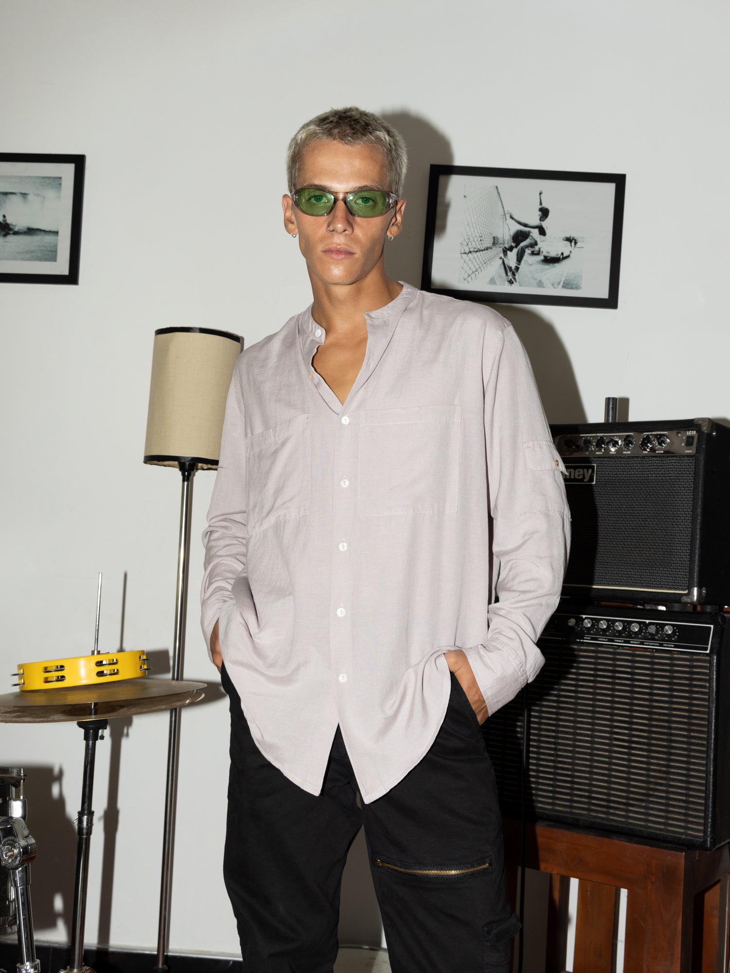 Oversized double pocket detail cotton shirt