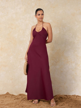 Bustier Detailed Neck Tie Up Maxi Dress