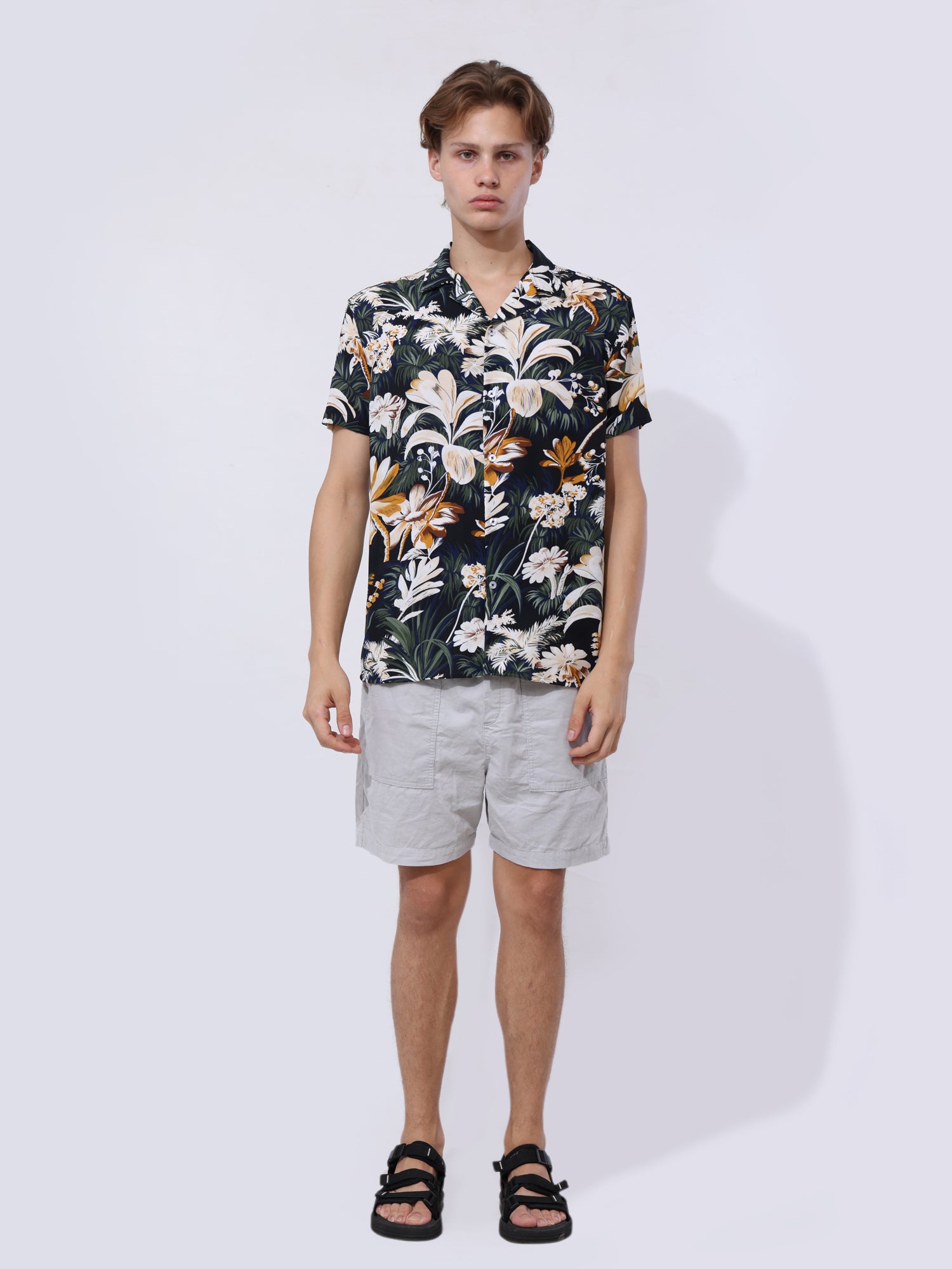 Tropical printed camp collar shirt