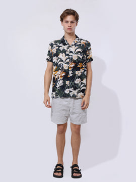 Tropical printed camp collar shirt