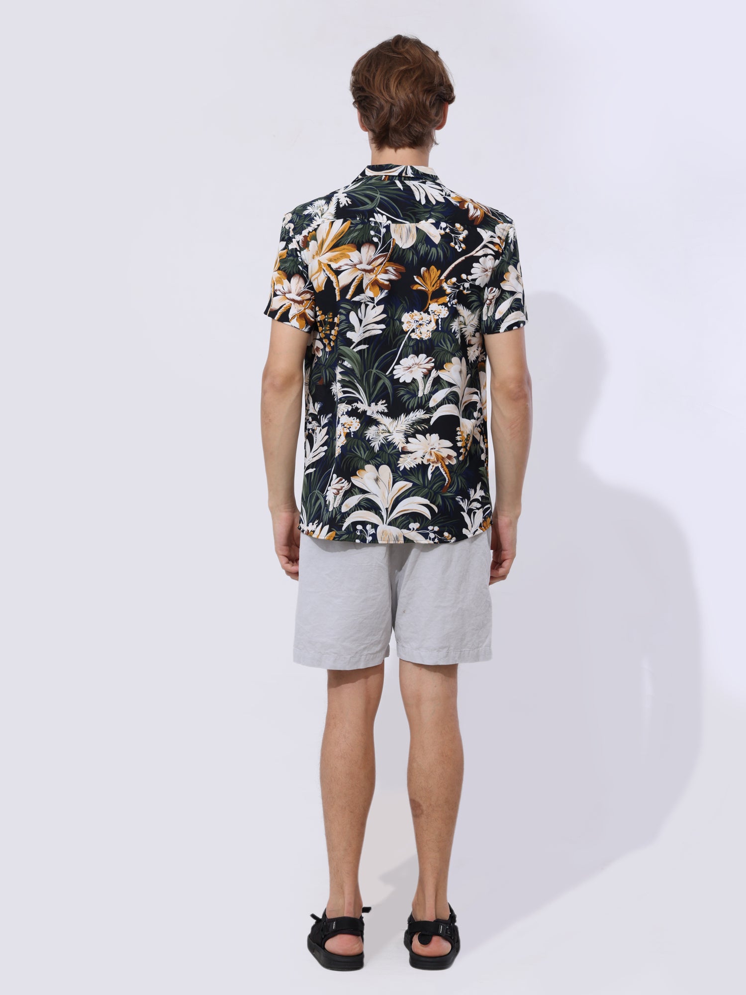 Tropical printed camp collar shirt
