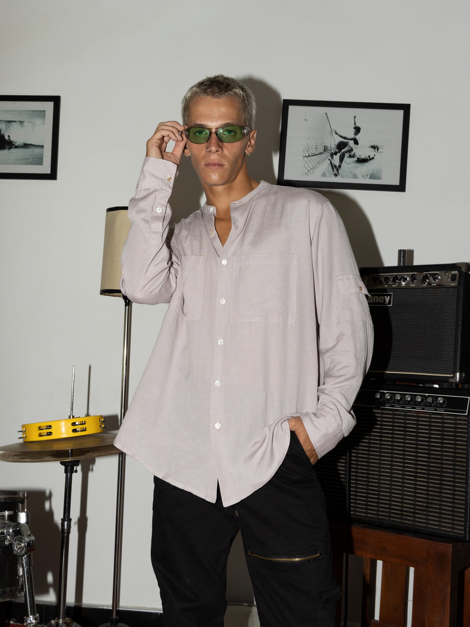 Oversized double pocket detail cotton shirt