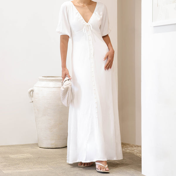 V-Neck-Bell-Sleeved-Button-Maxi-Dress