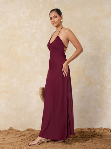 Bustier Detailed Neck Tie Up Maxi Dress