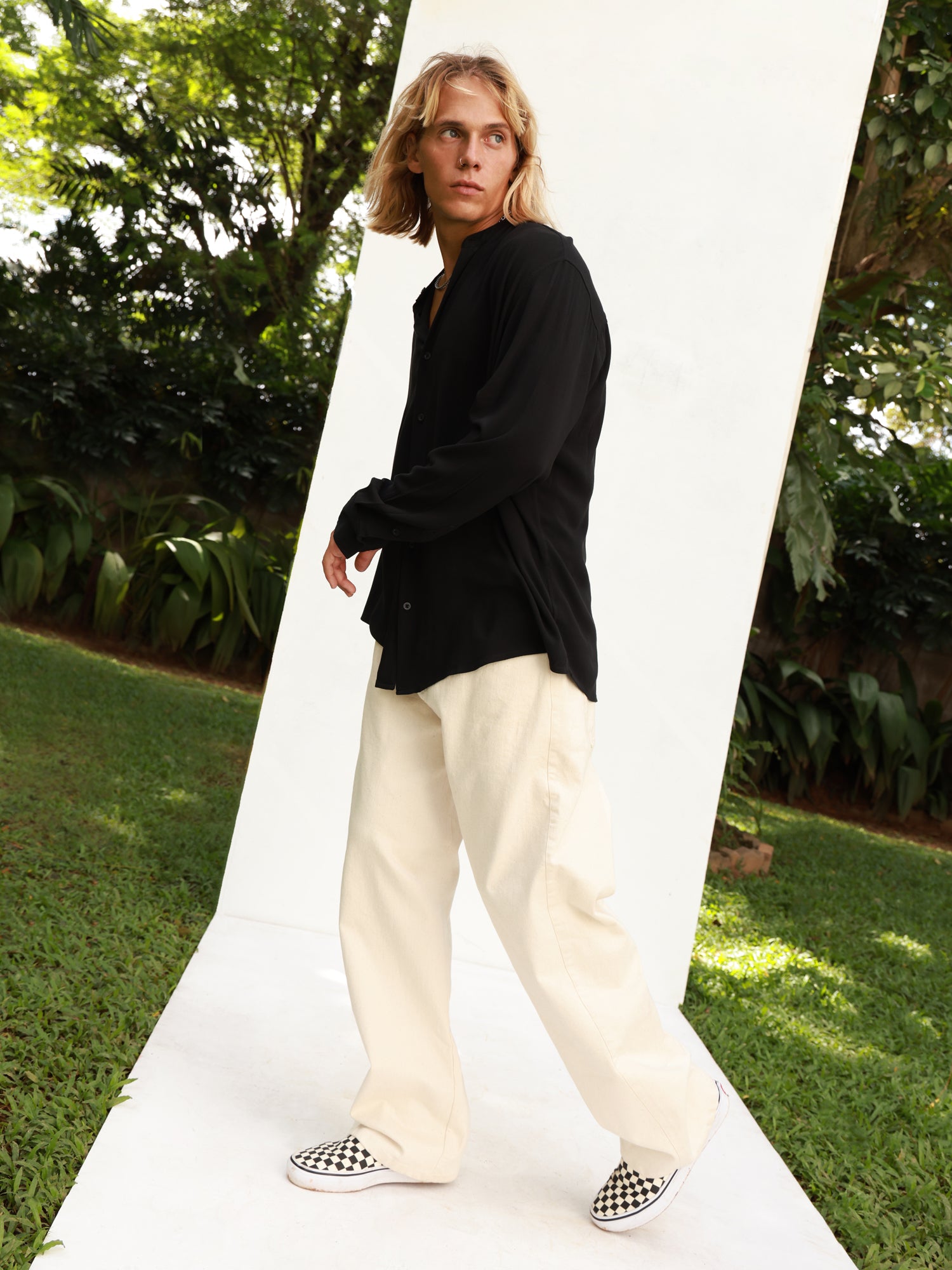 Oversized L/S chinese collar shirt