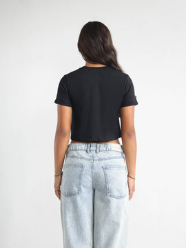 Folded Sleeved Crop T Shirt