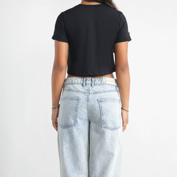 Folded Sleeved Crop T Shirt