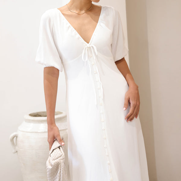 V-Neck-Bell-Sleeved-Button-Maxi-Dress