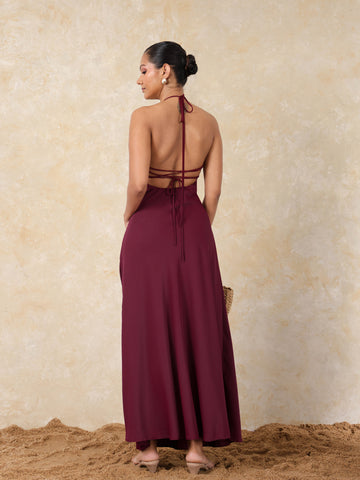 Bustier Detailed Neck Tie Up Maxi Dress