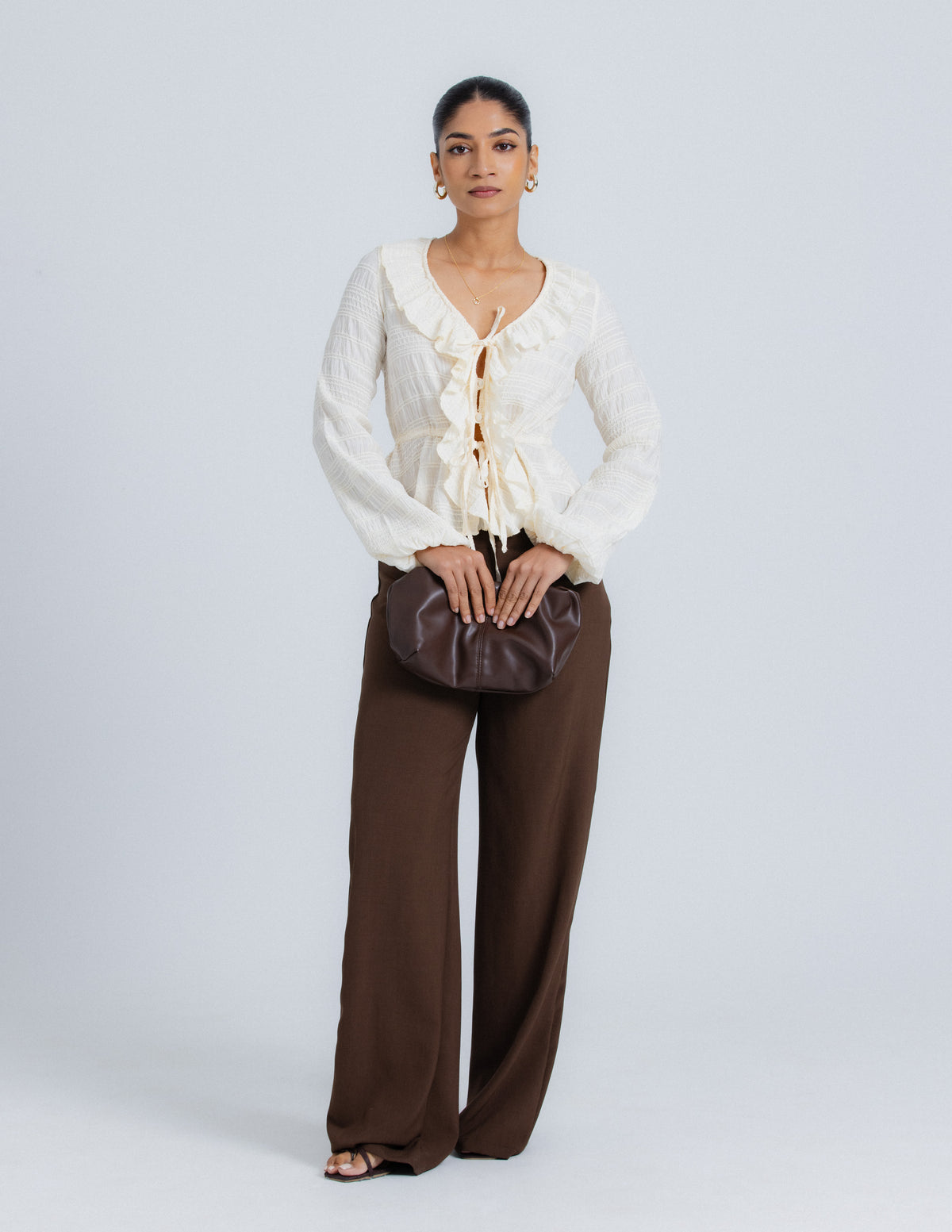 Front Tie Up Long Sleeve Top