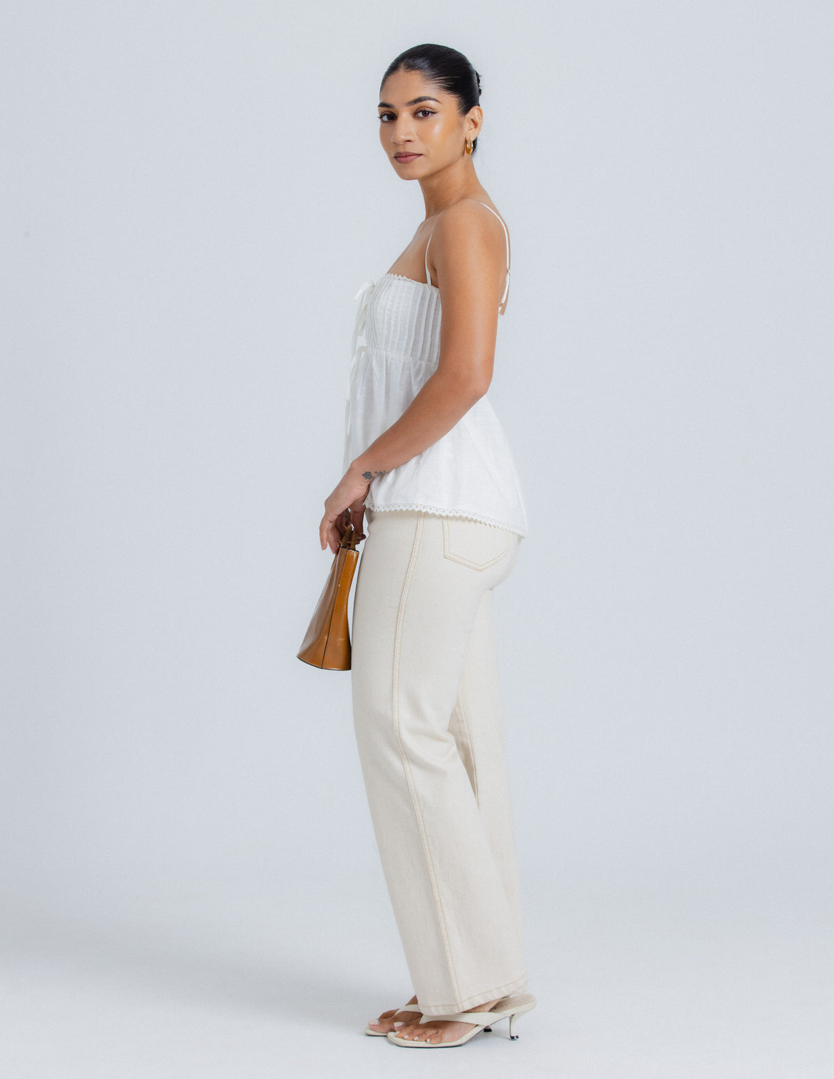front tie up pintuck detail top
