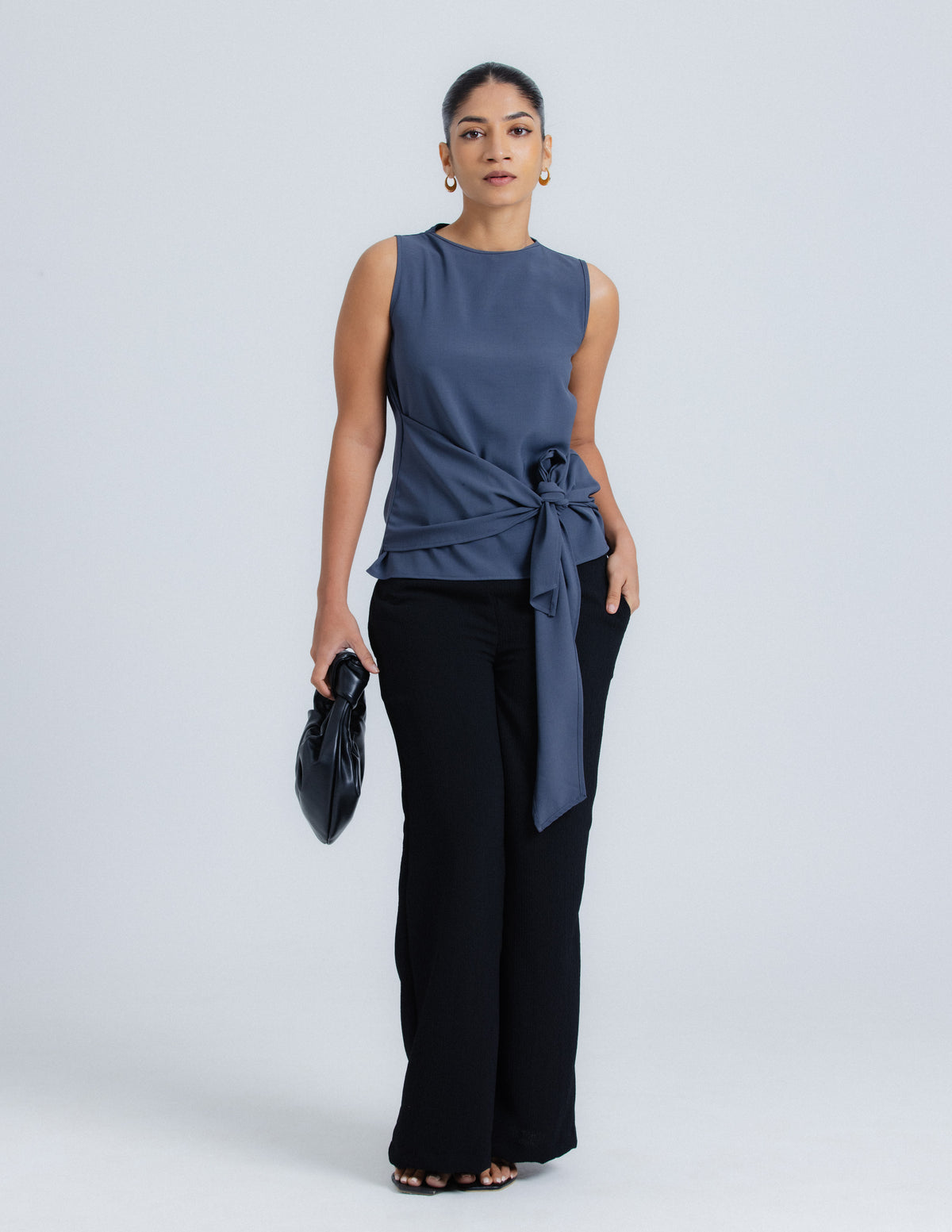 High Neck Side Tie Up Detail Top