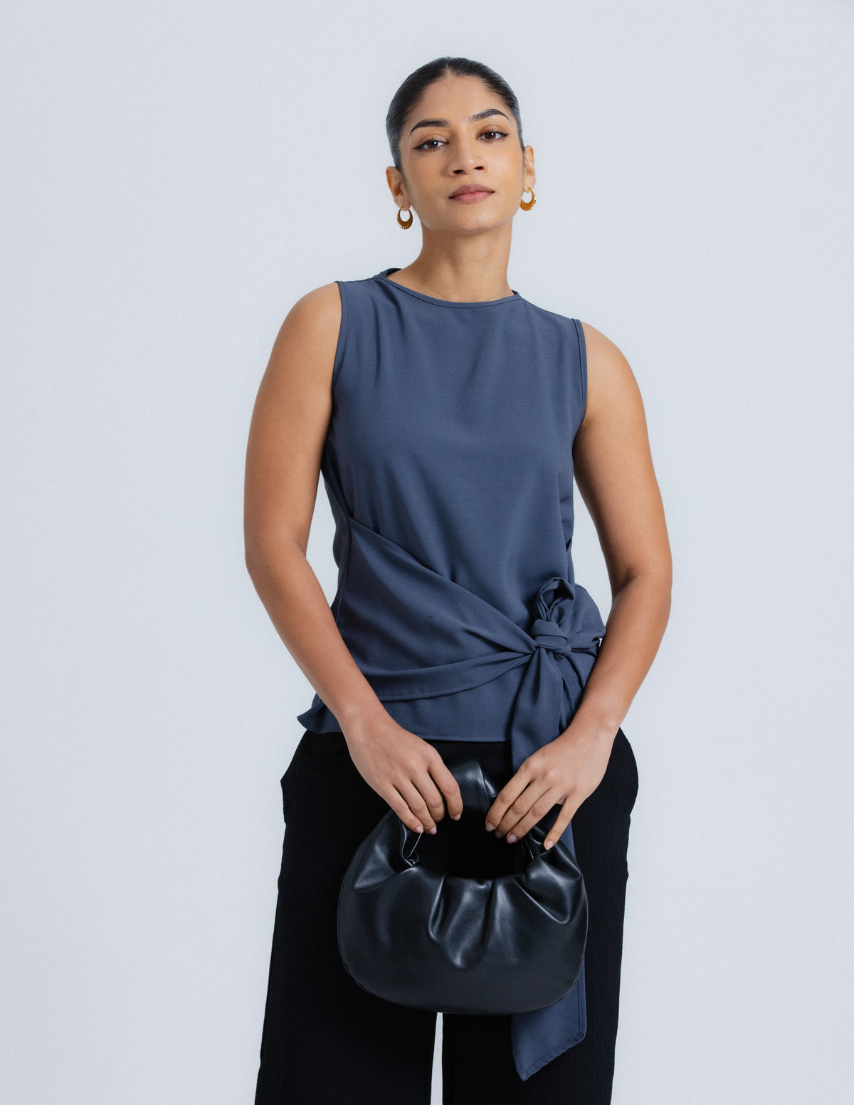 High Neck Side Tie Up Detail Top
