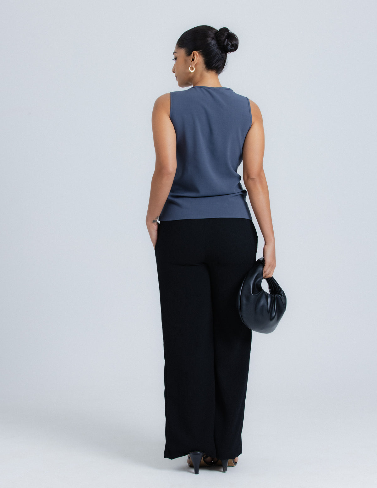 High Neck Side Tie Up Detail Top