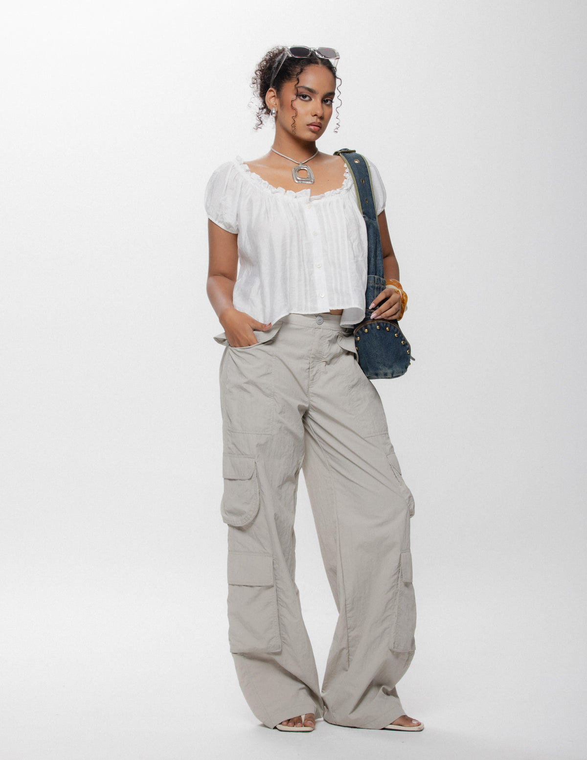 Pintuck Detailed Button Down Top