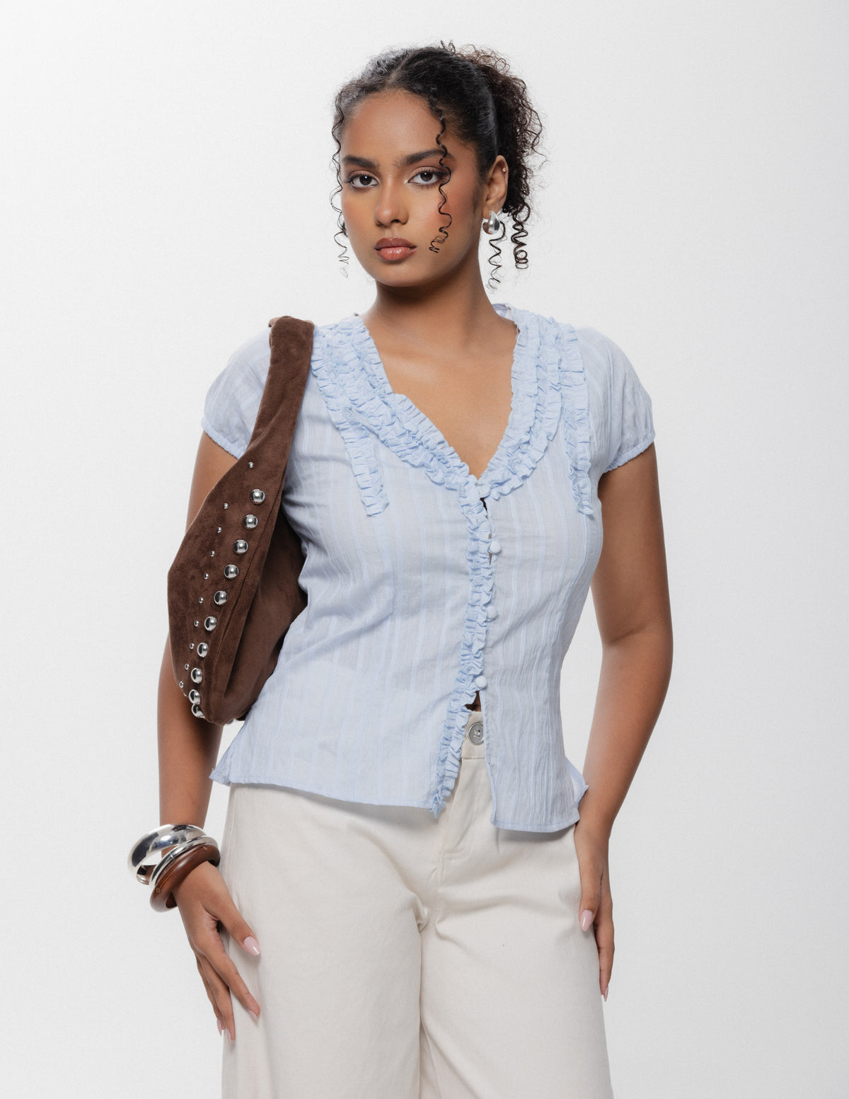 Frill Detailed Button Down Top