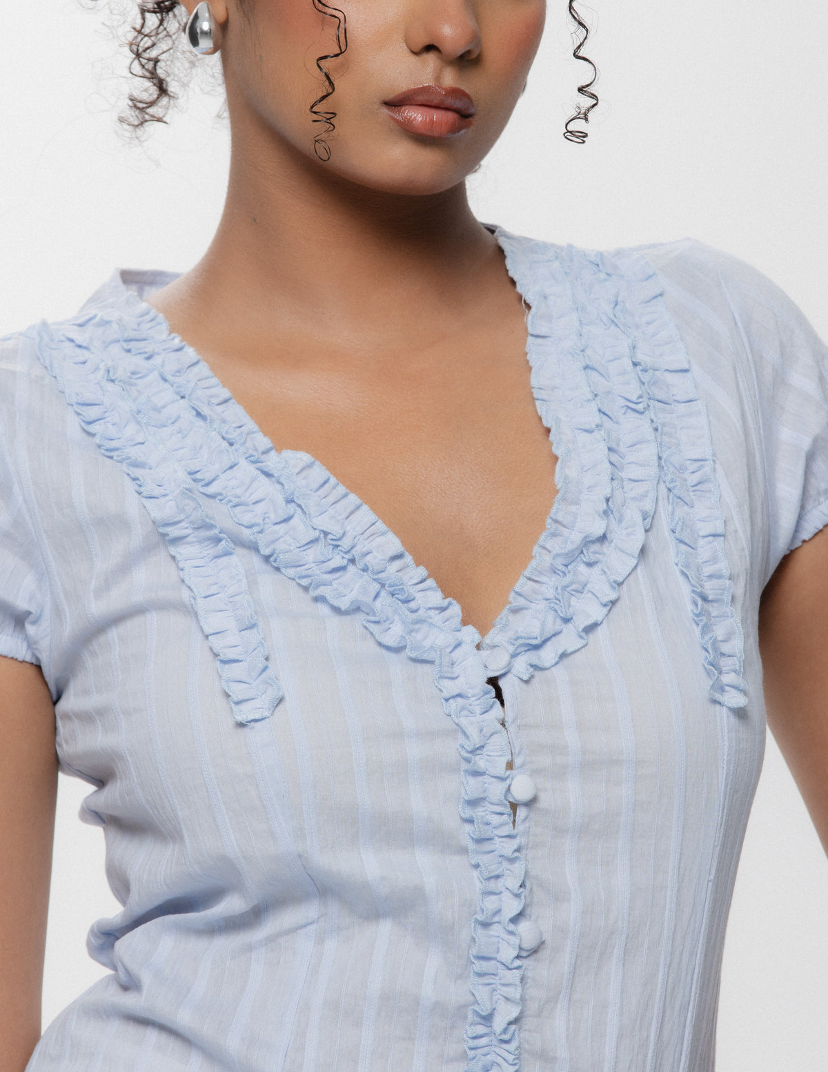 Frill Detailed Button Down Top