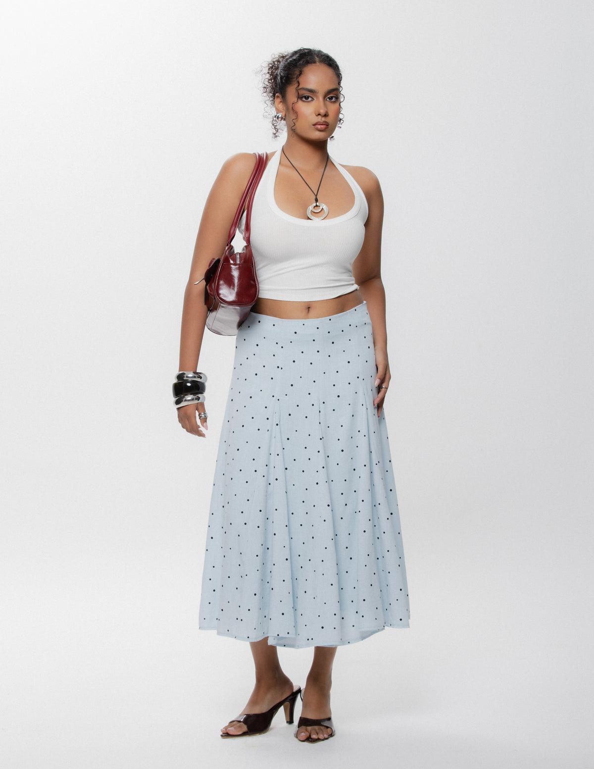 Polka Dot Printed Flared Skirt
