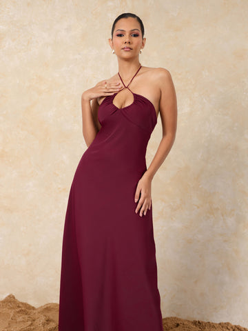 Bustier Detailed Neck Tie Up Maxi Dress