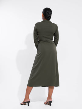 Long Sleeved Wrap Midi Dress