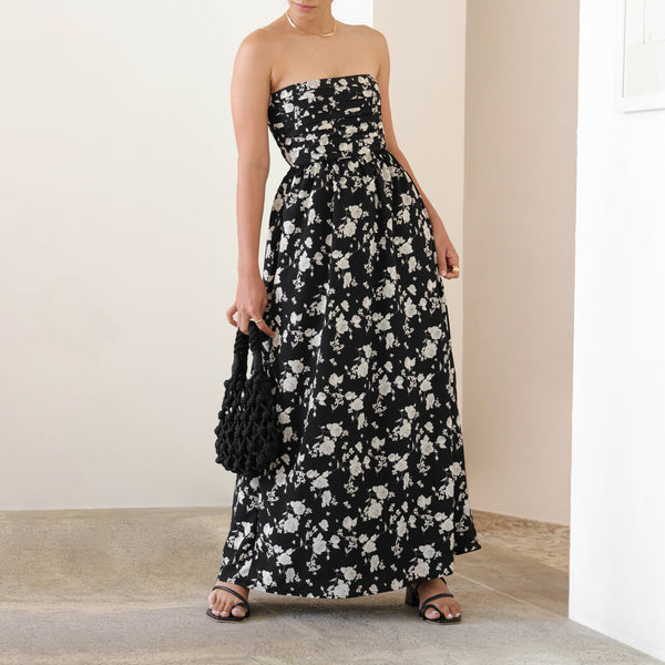 Pin Tuck Detailed Floral Printed Maxi Dress