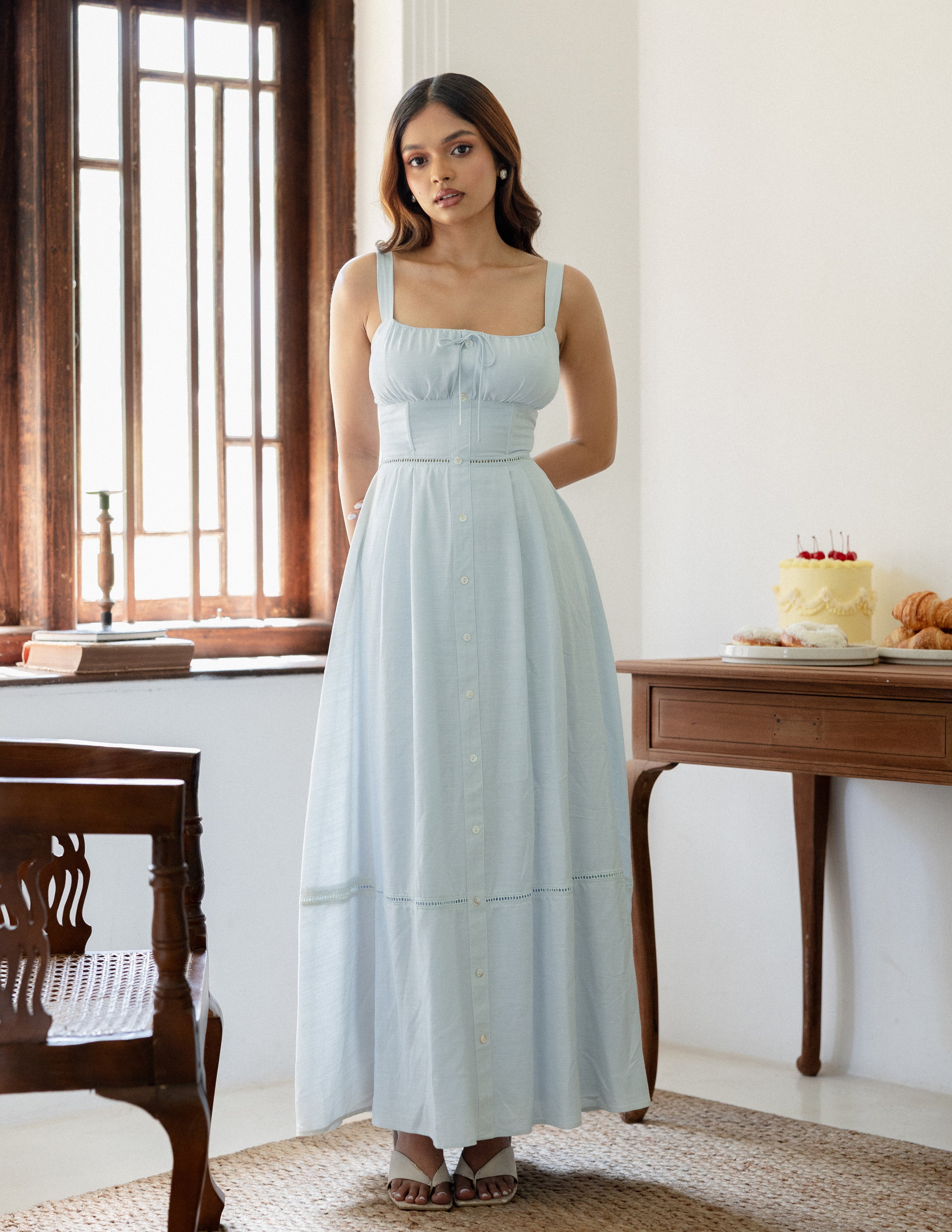 Ladder Lace Detailed Bustier Maxi Dress