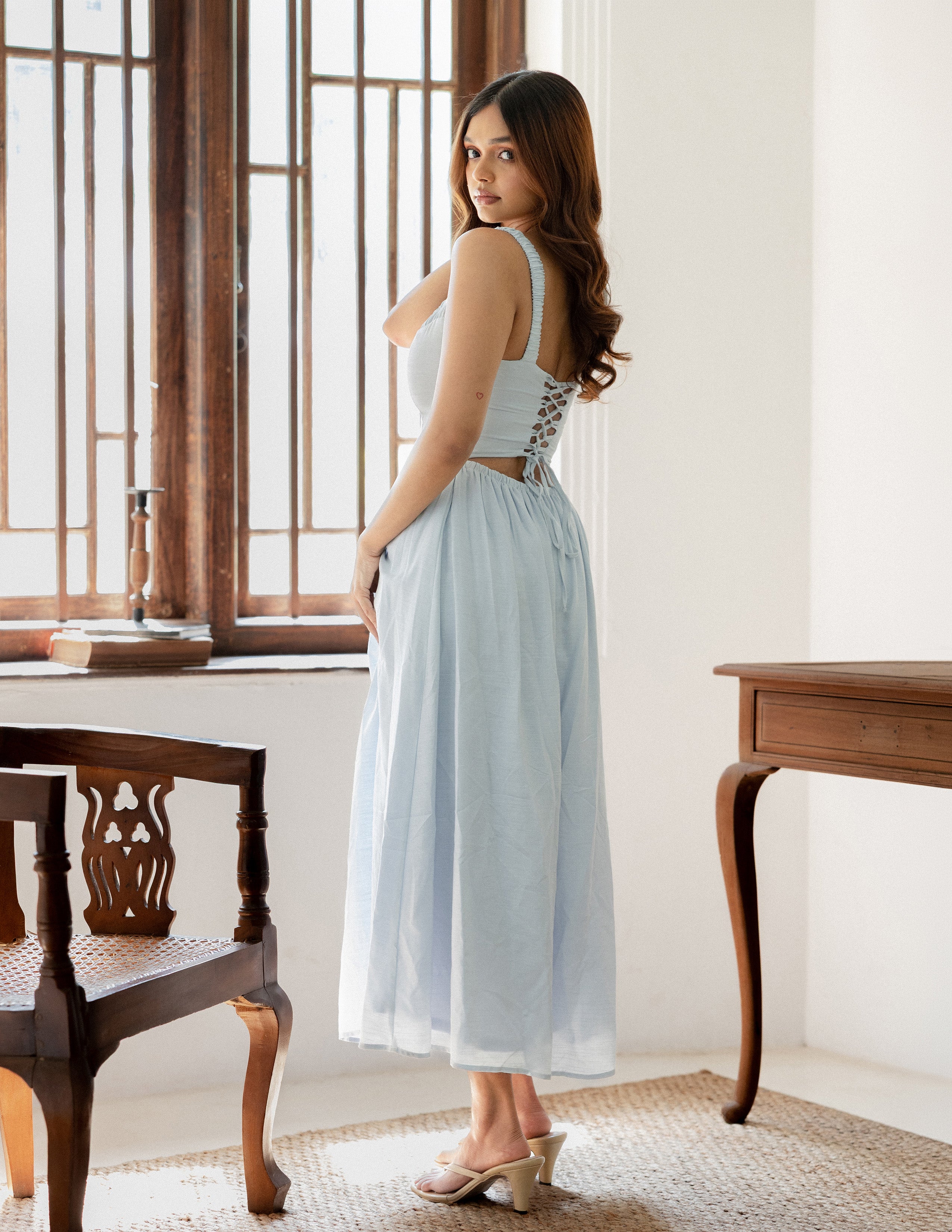 Thick Strap Detailed Bustier Midi Dress