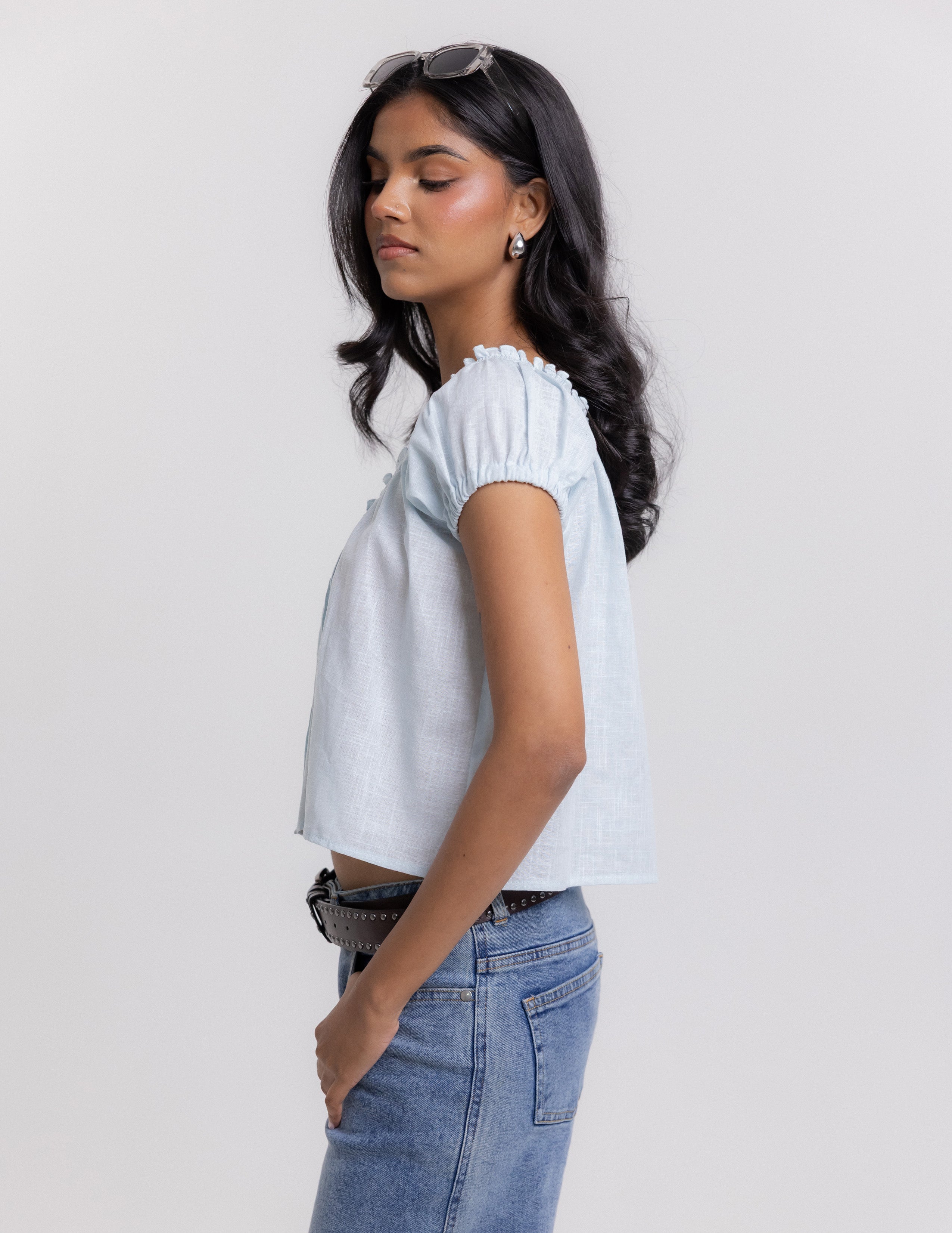 Round Neck Pin Tuck Detailed Crop Top