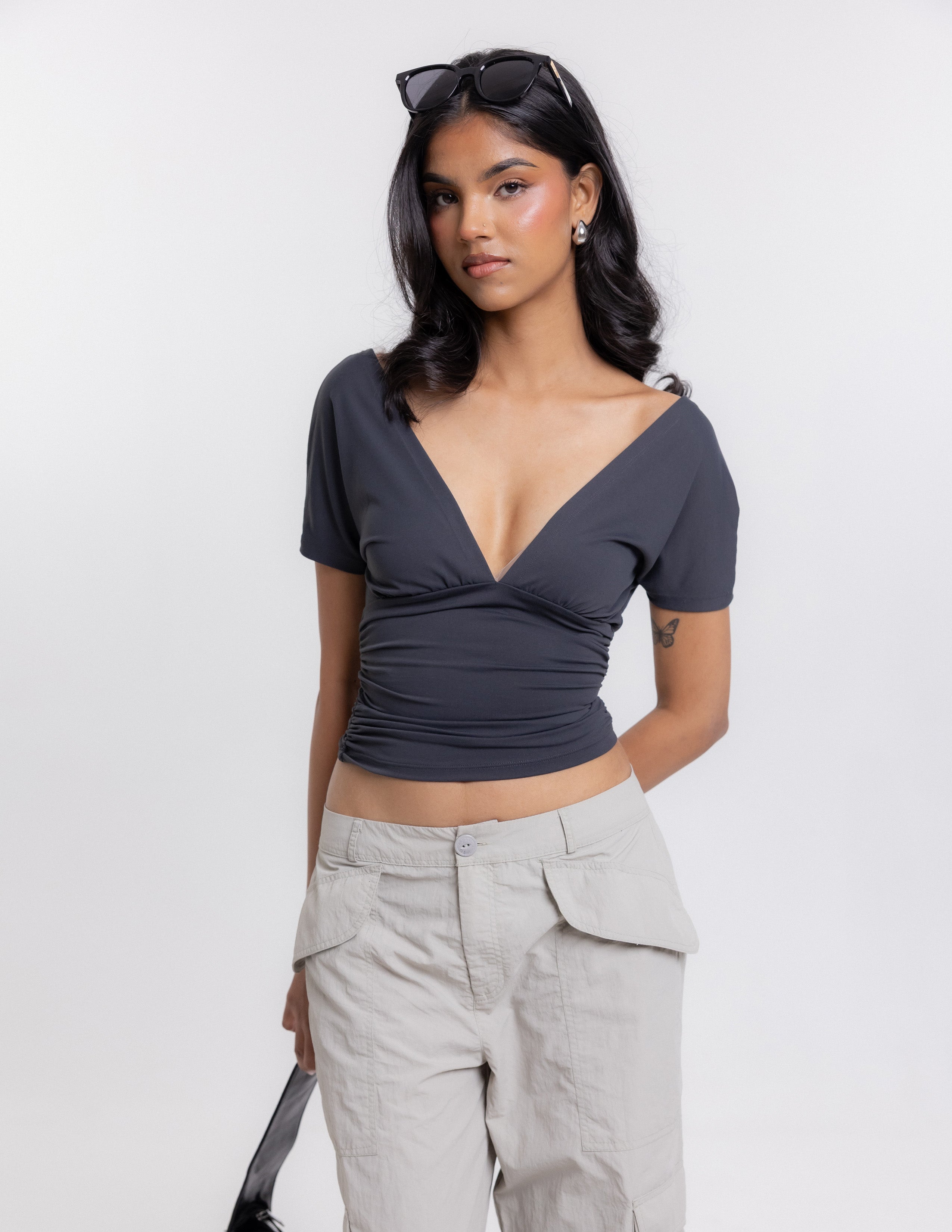 V Neck Gathering Top