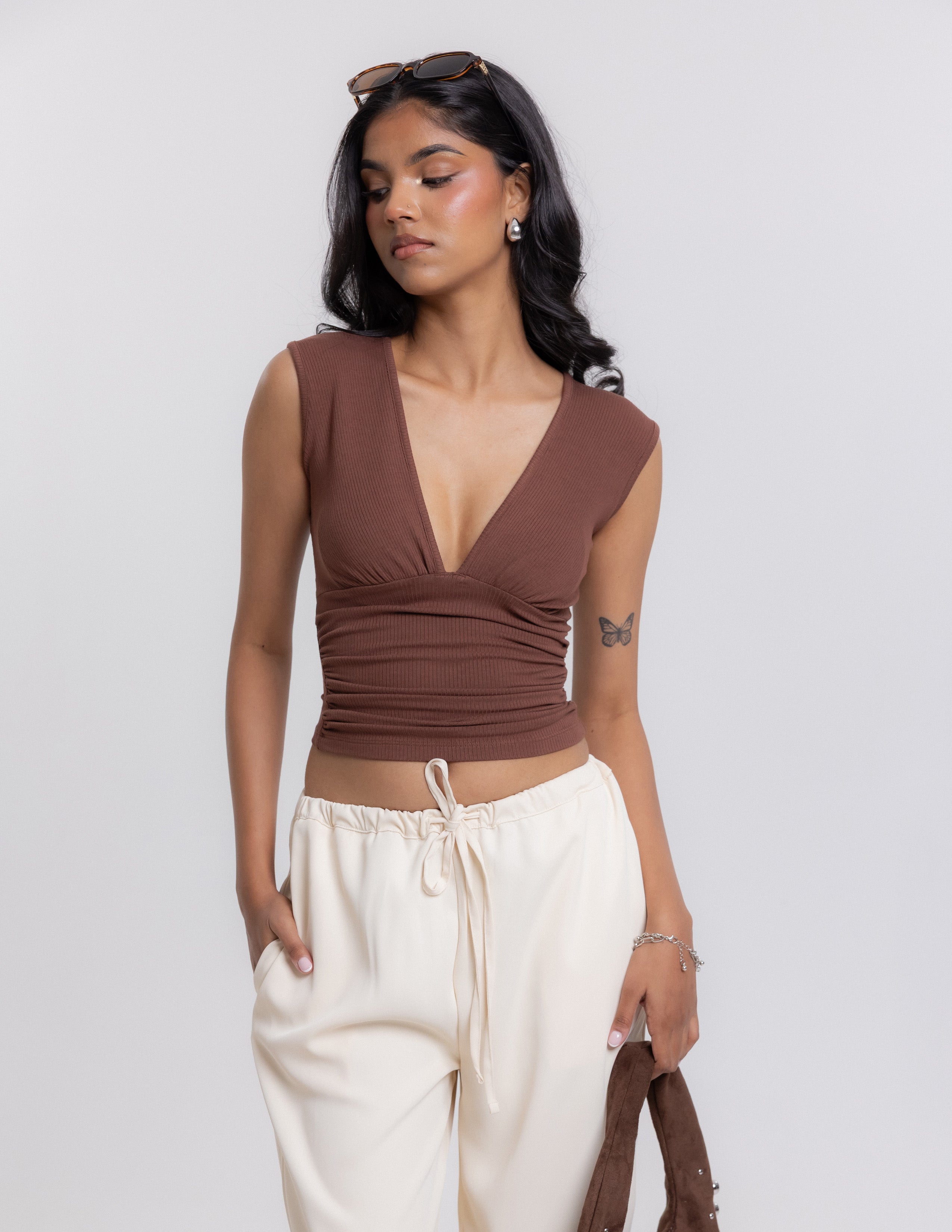 Cap Sleeved Side Gathering Top