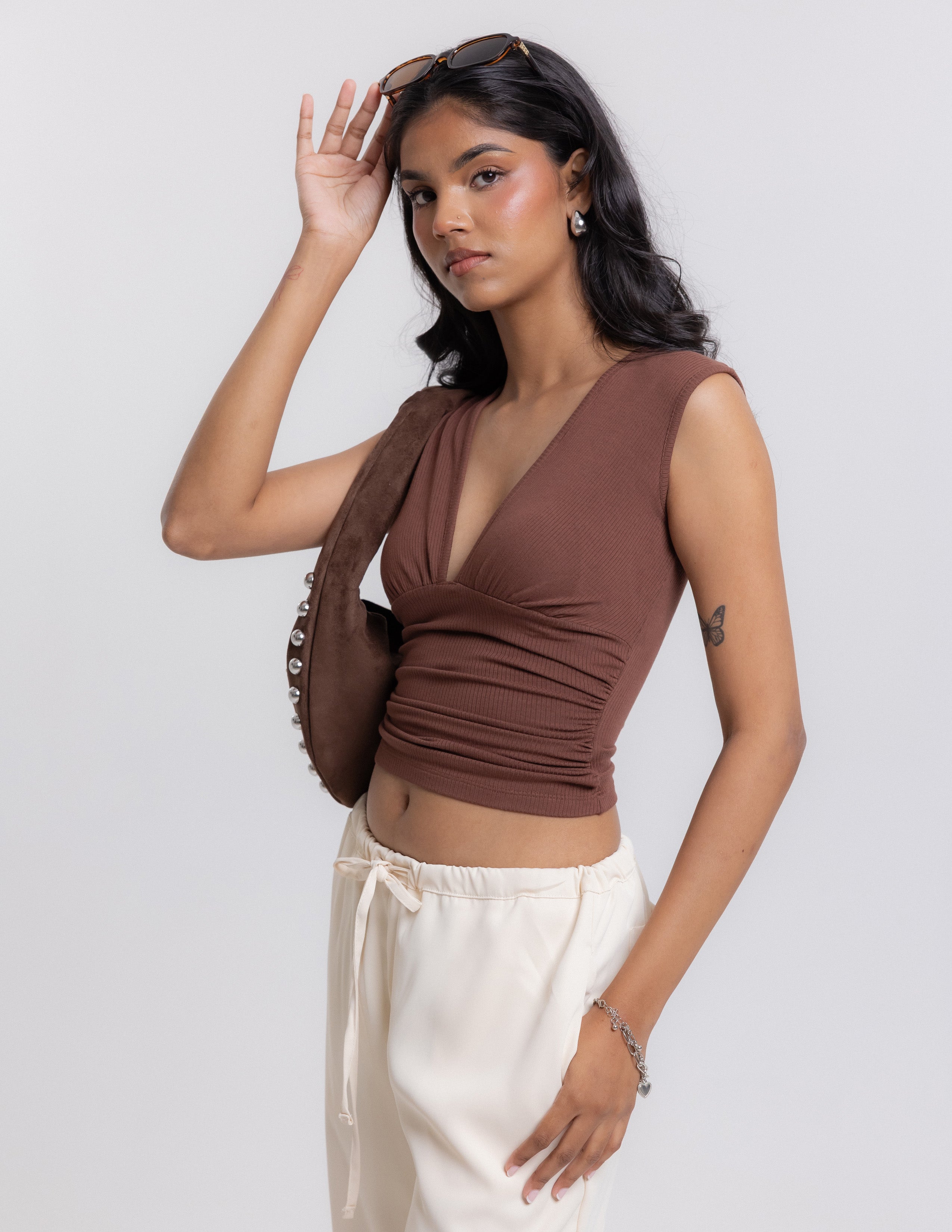 Cap Sleeved Side Gathering Top