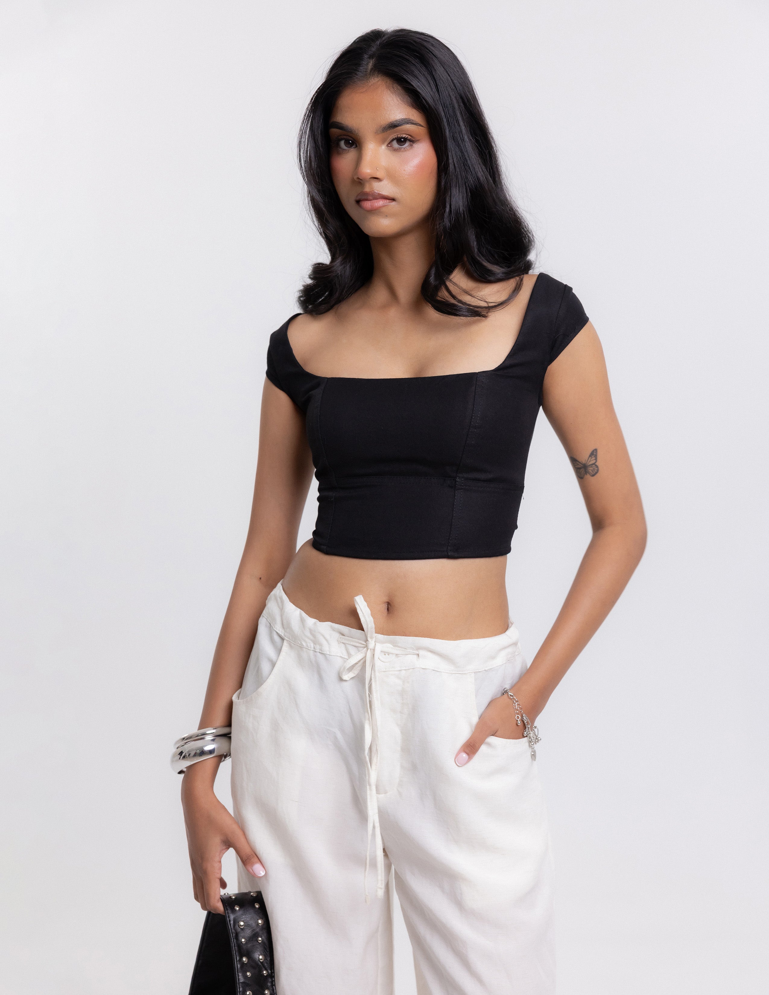 Short Sleeved Fitted Corset Top