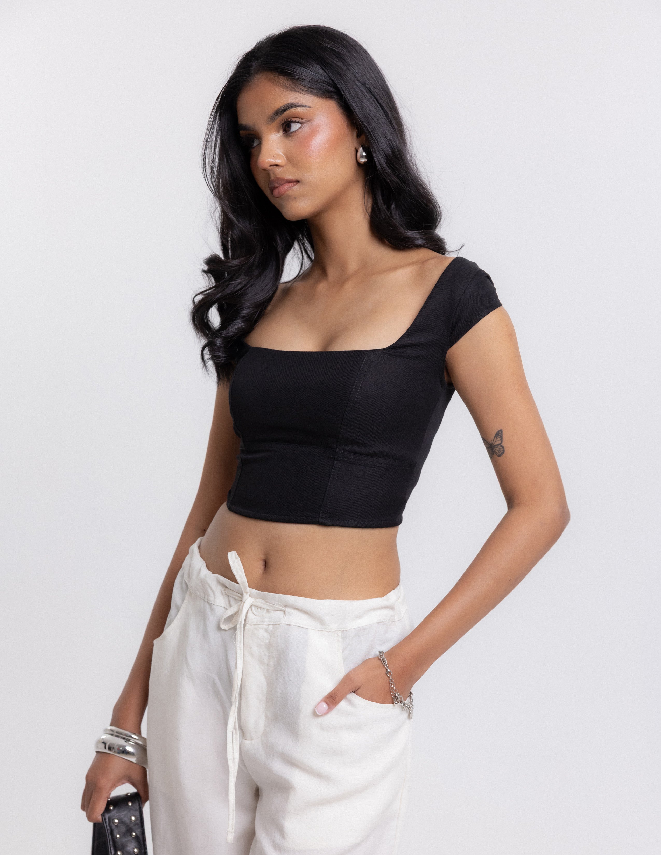 Short Sleeved Fitted Corset Top