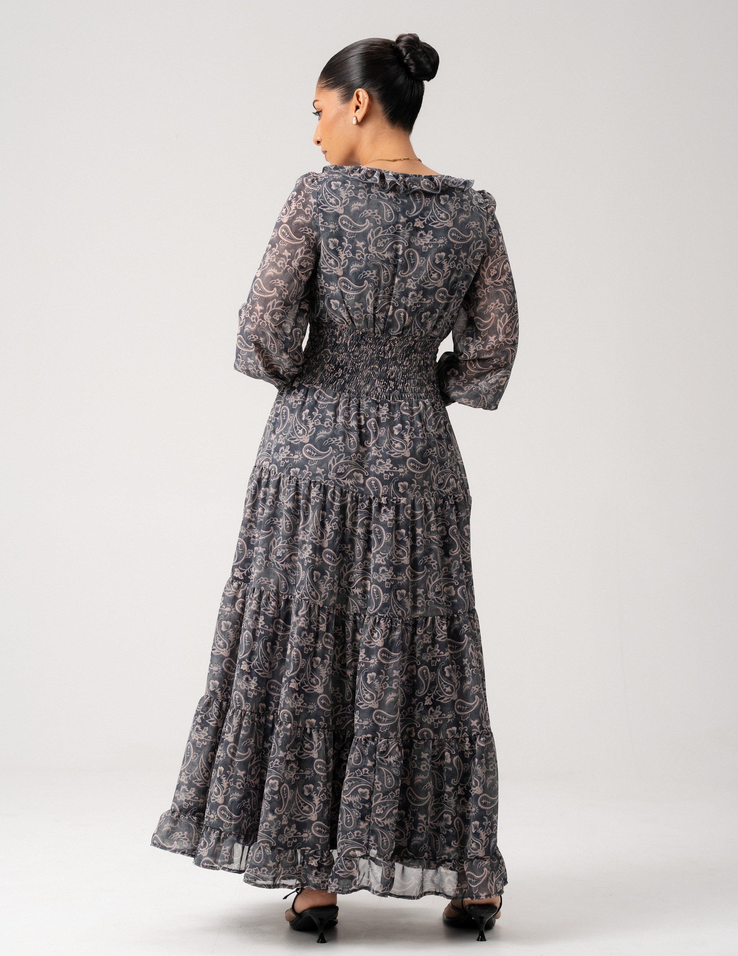 Bustier Detail Long Sleeve Maxi Dress