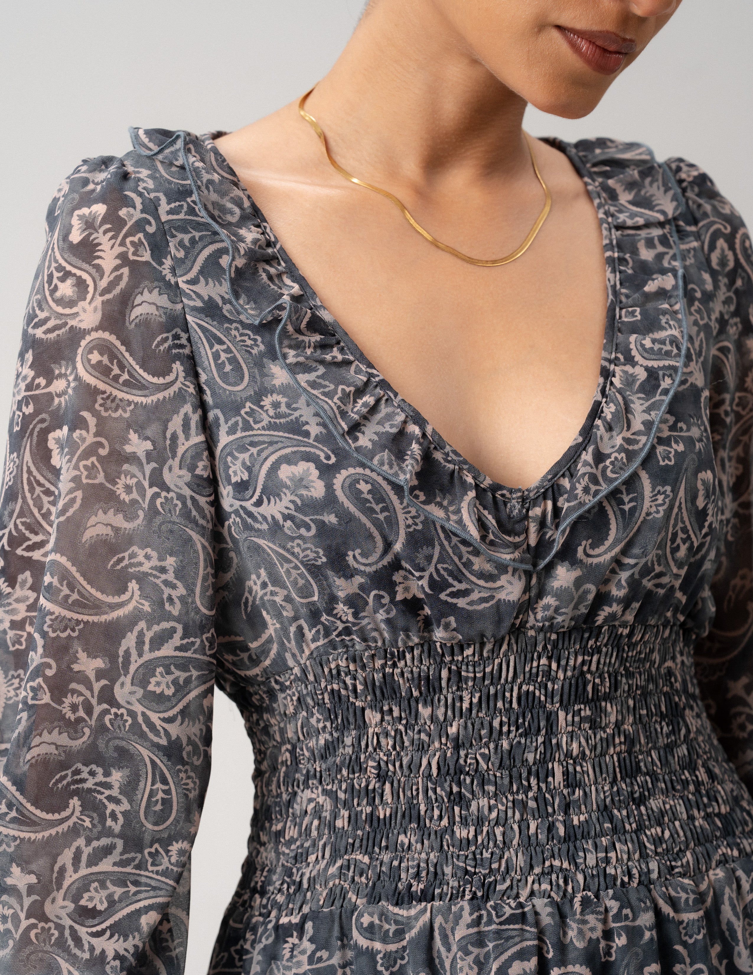 Bustier Detail Long Sleeve Maxi Dress