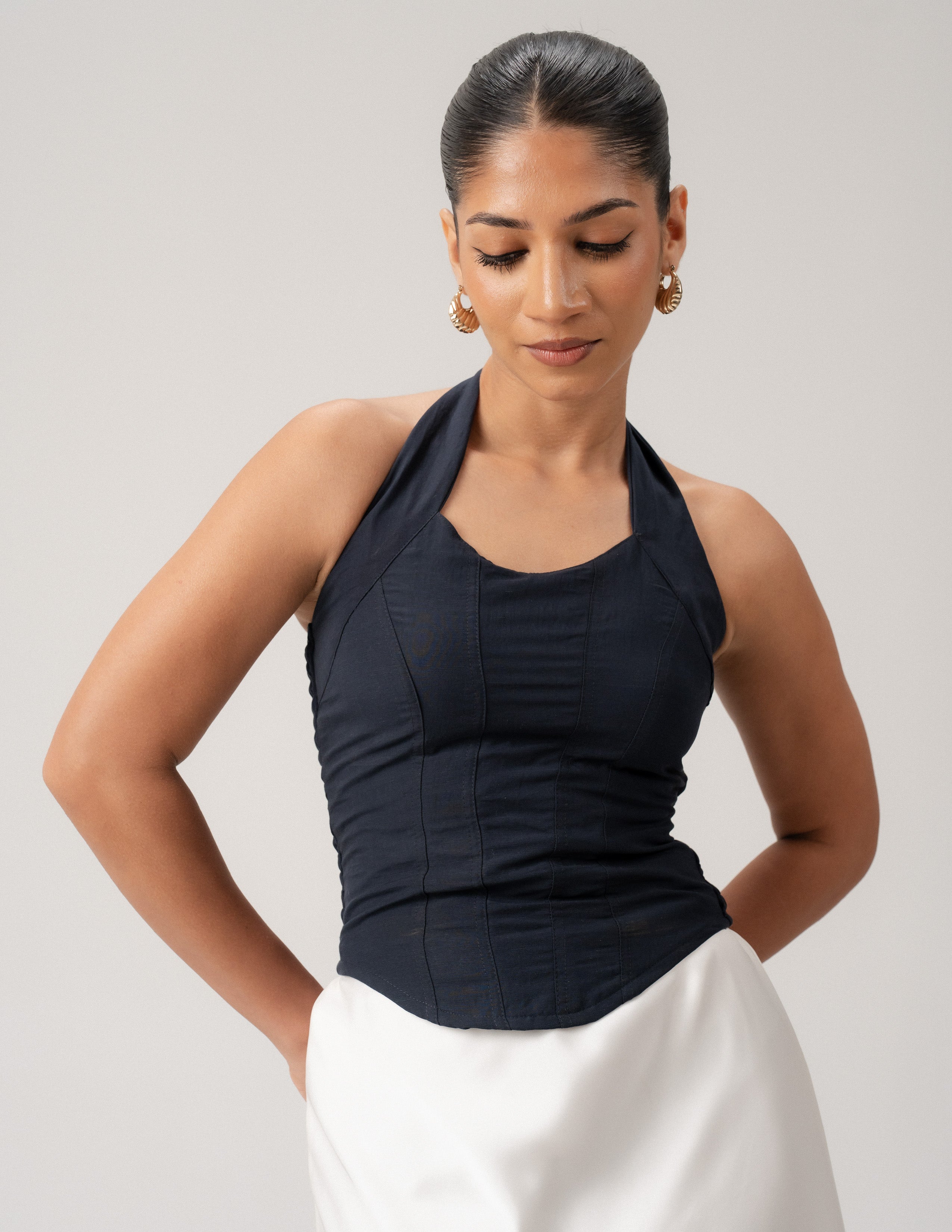 Halter Neck Back Smocked Top