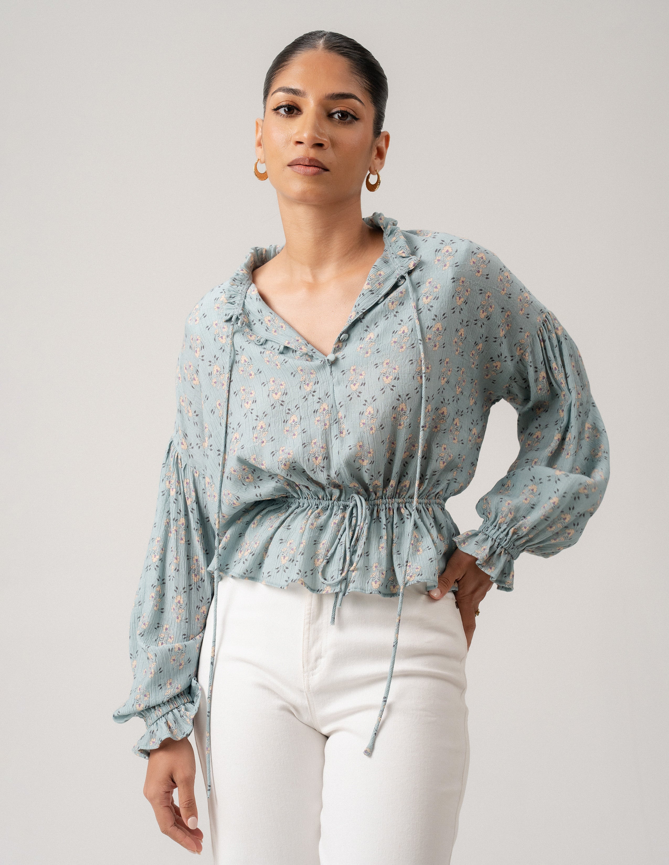 Waist Tie Up Detailed Long Sleeve Top