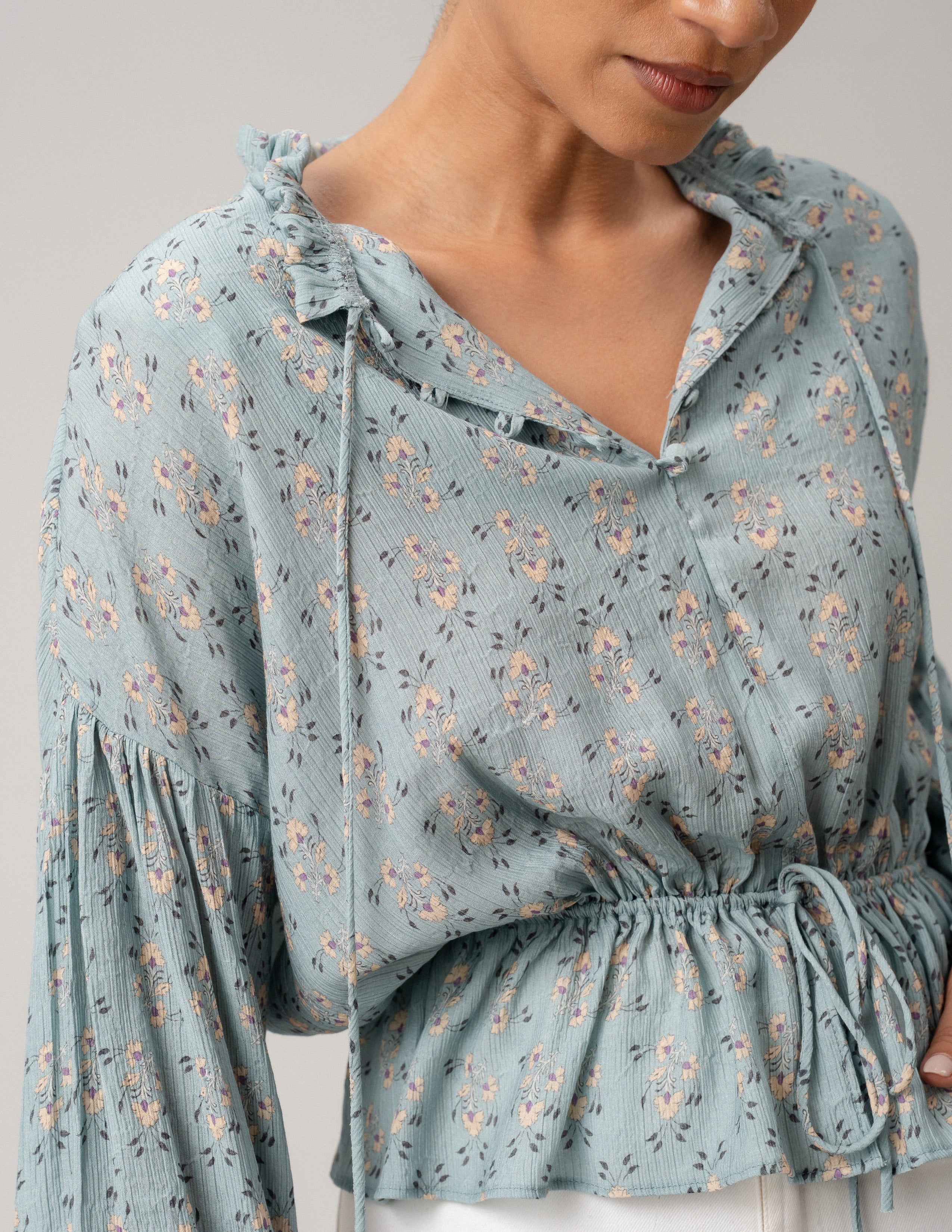 Waist Tie Up Detailed Long Sleeve Top