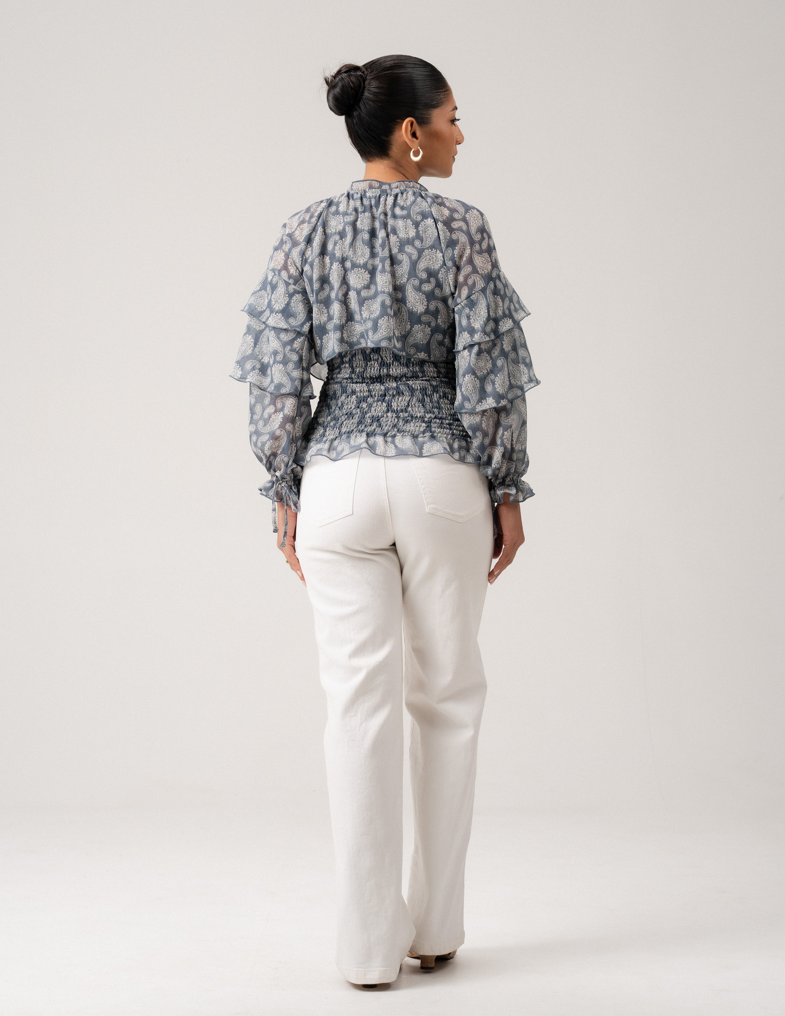 Frill Detailed Long Sleeve Smocked Top