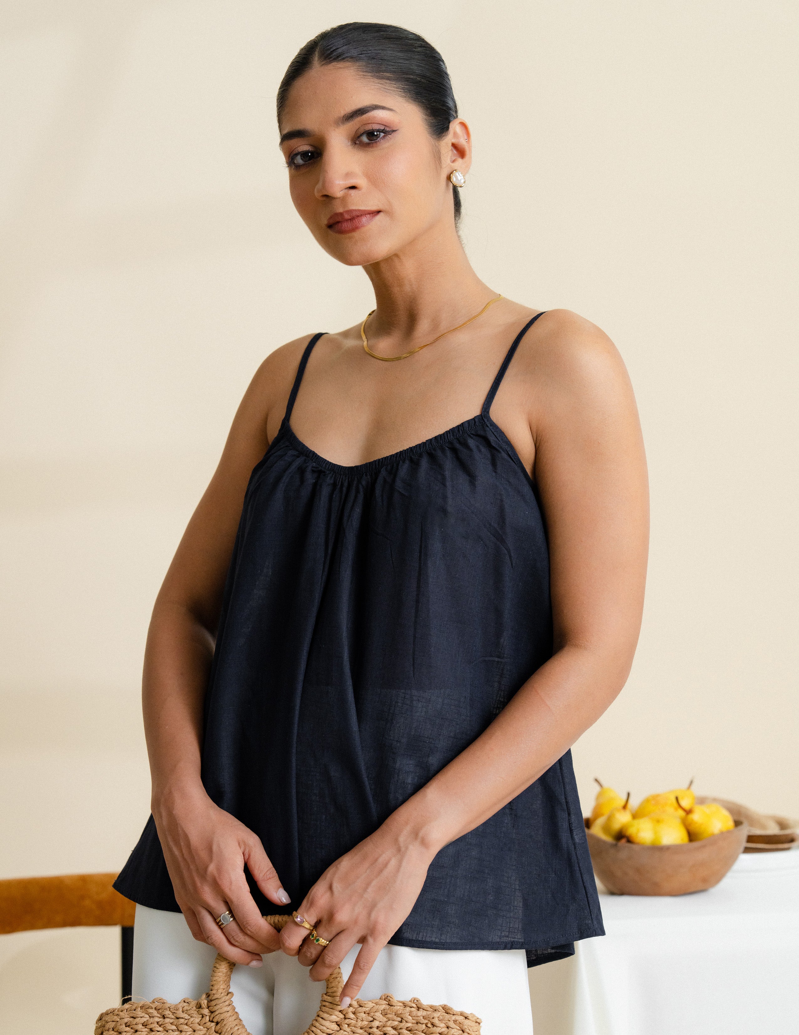 Gathered Neck Loose Fit Cami Top