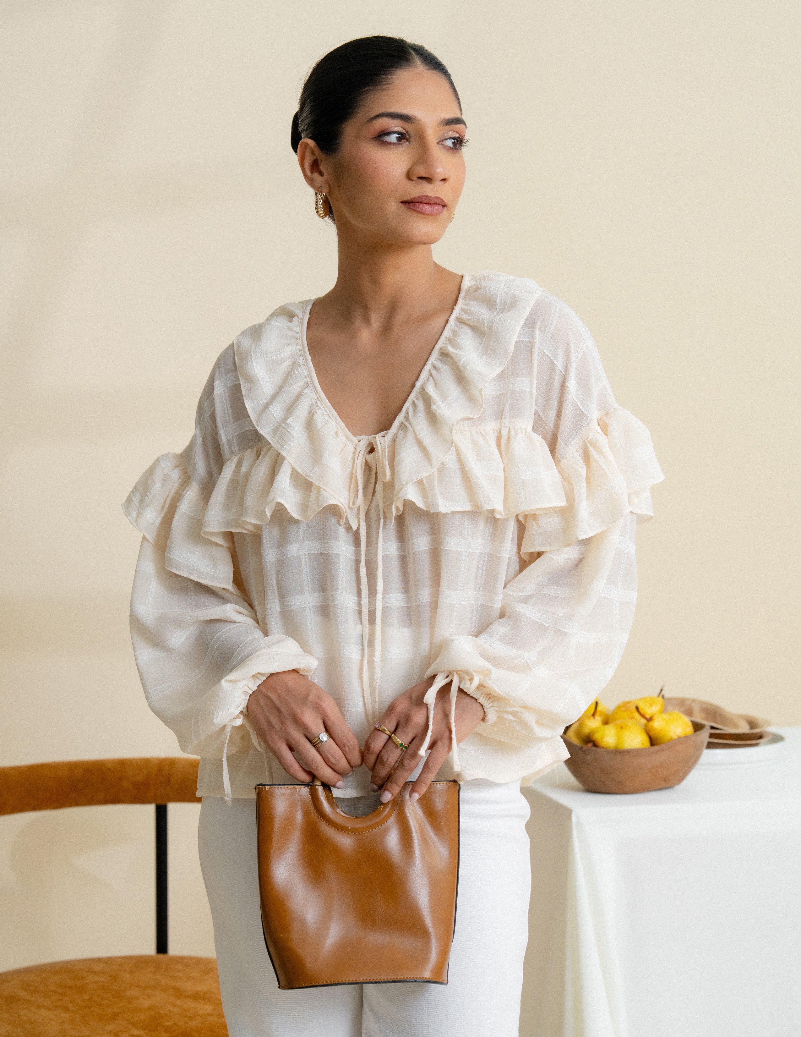 Front Tieup Frill Detail Top