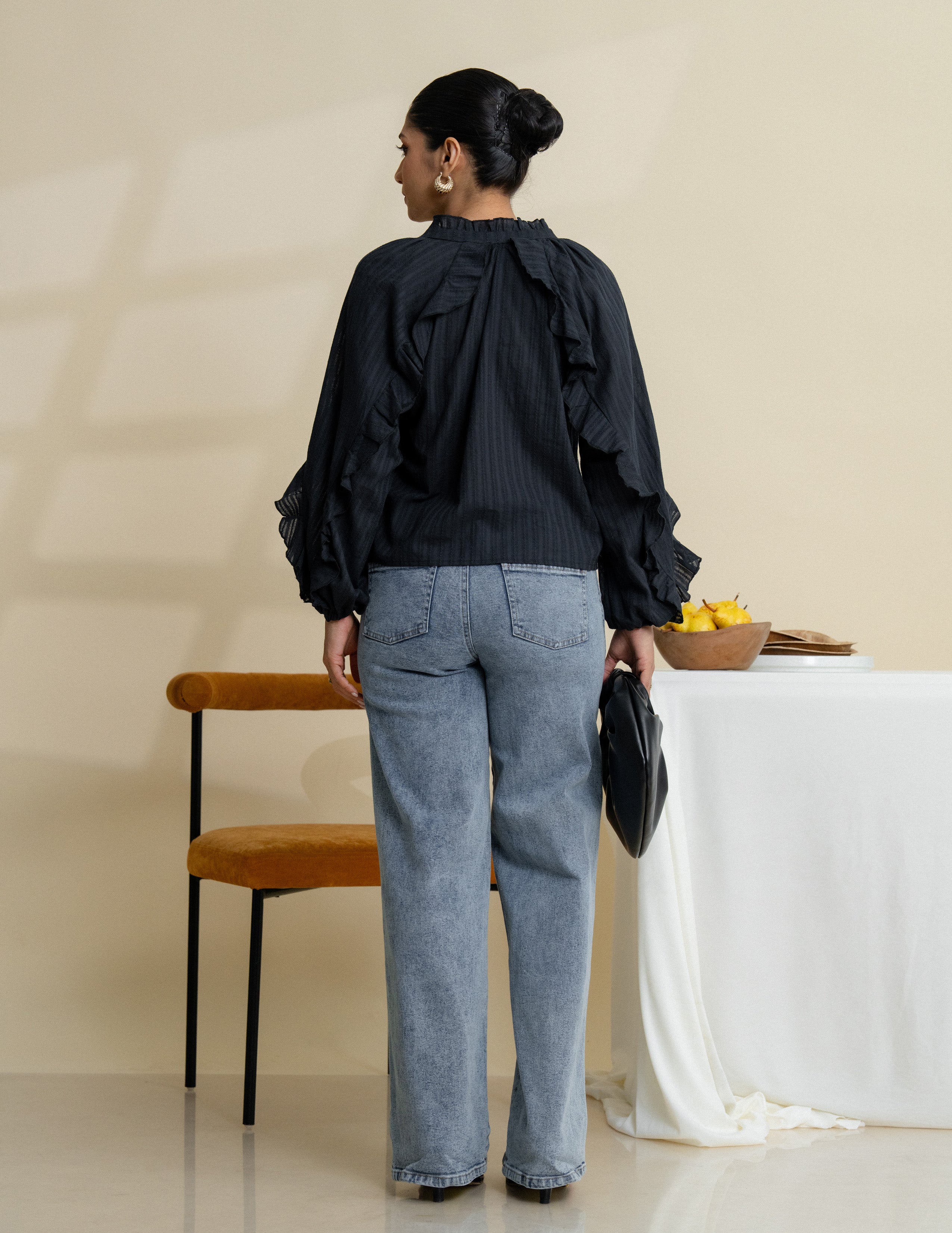 High Neck Ruffle Detail Top