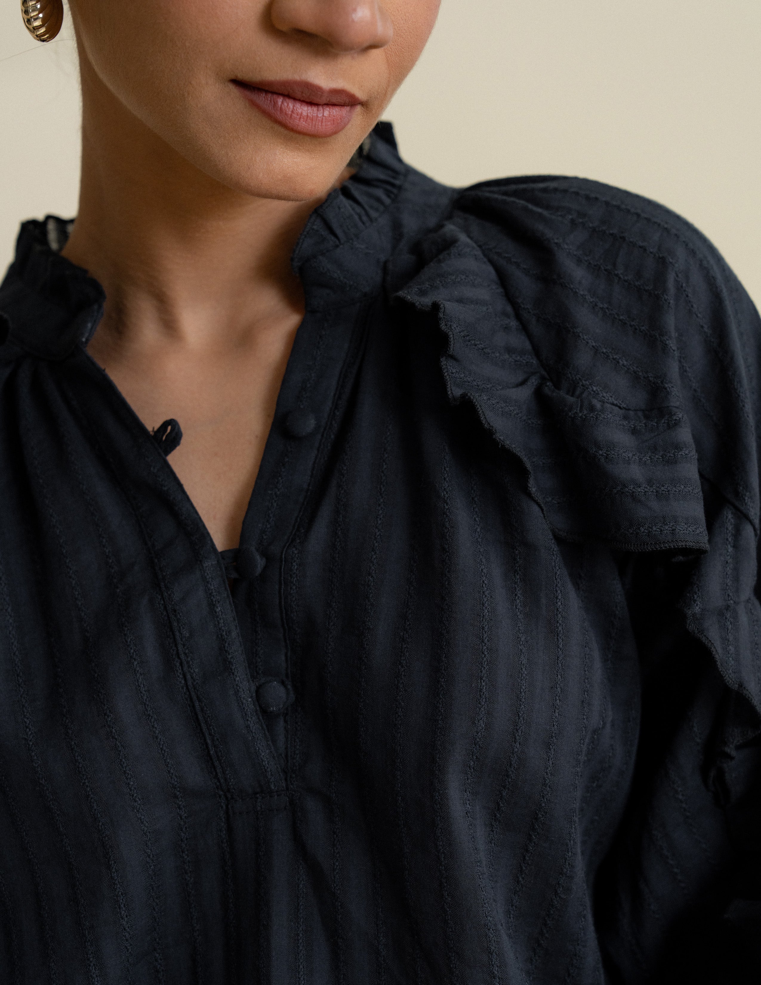 High Neck Ruffle Detail Top