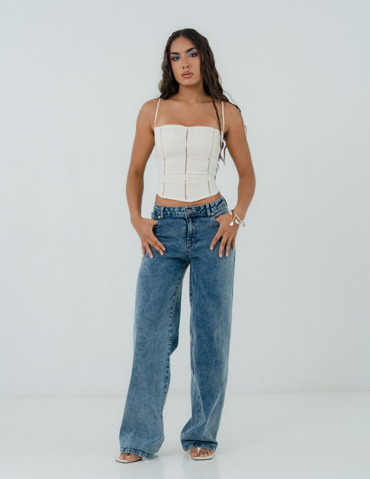 Front Ladder Lace Detailed Back Tie Up Sleeveless Top