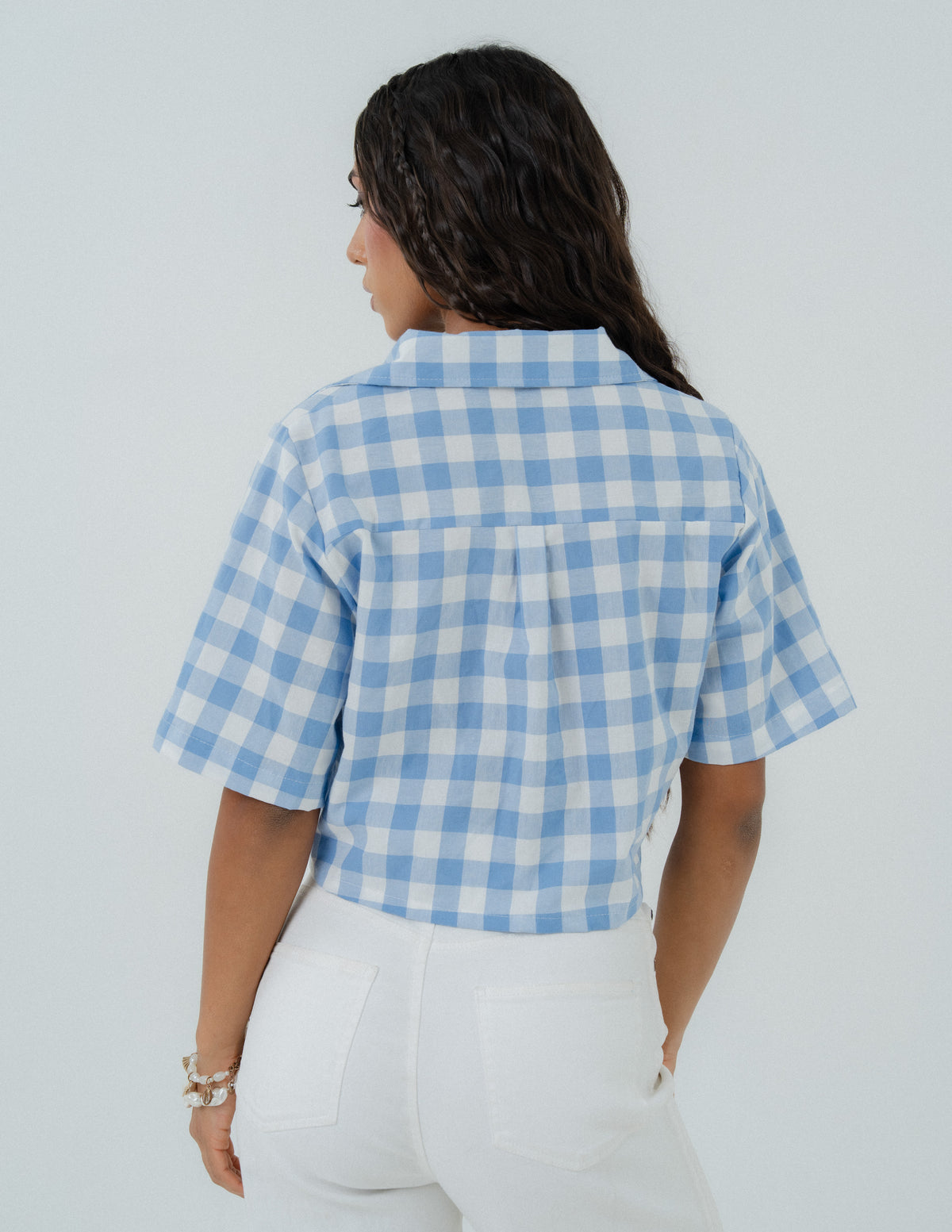 Collar Detailed Short Sleeved Crop Top